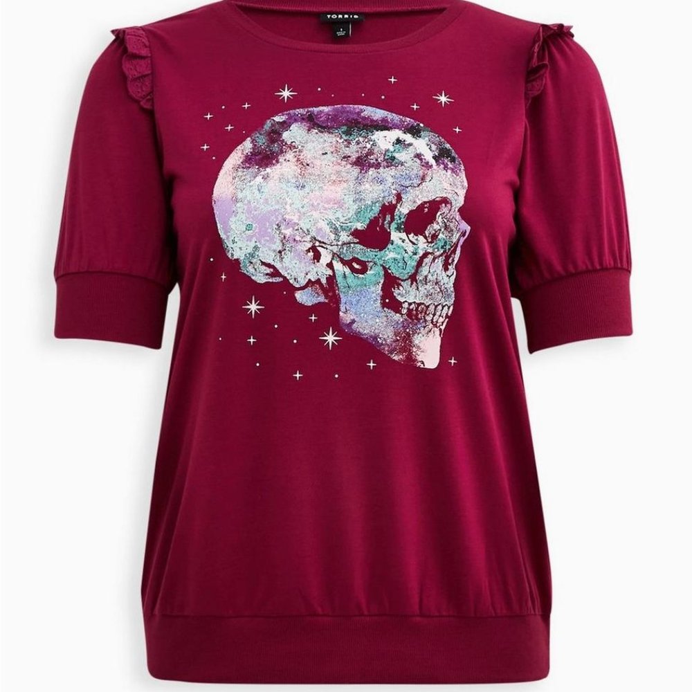 Torrid Classic Fit French Terry Short Sleeve Sweatshirt - Skull Purple - 1X